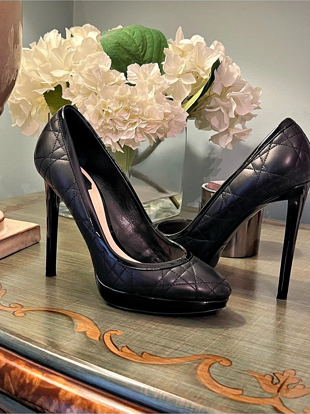 Christian Dior Cannage Quilted Platform Pumps Black